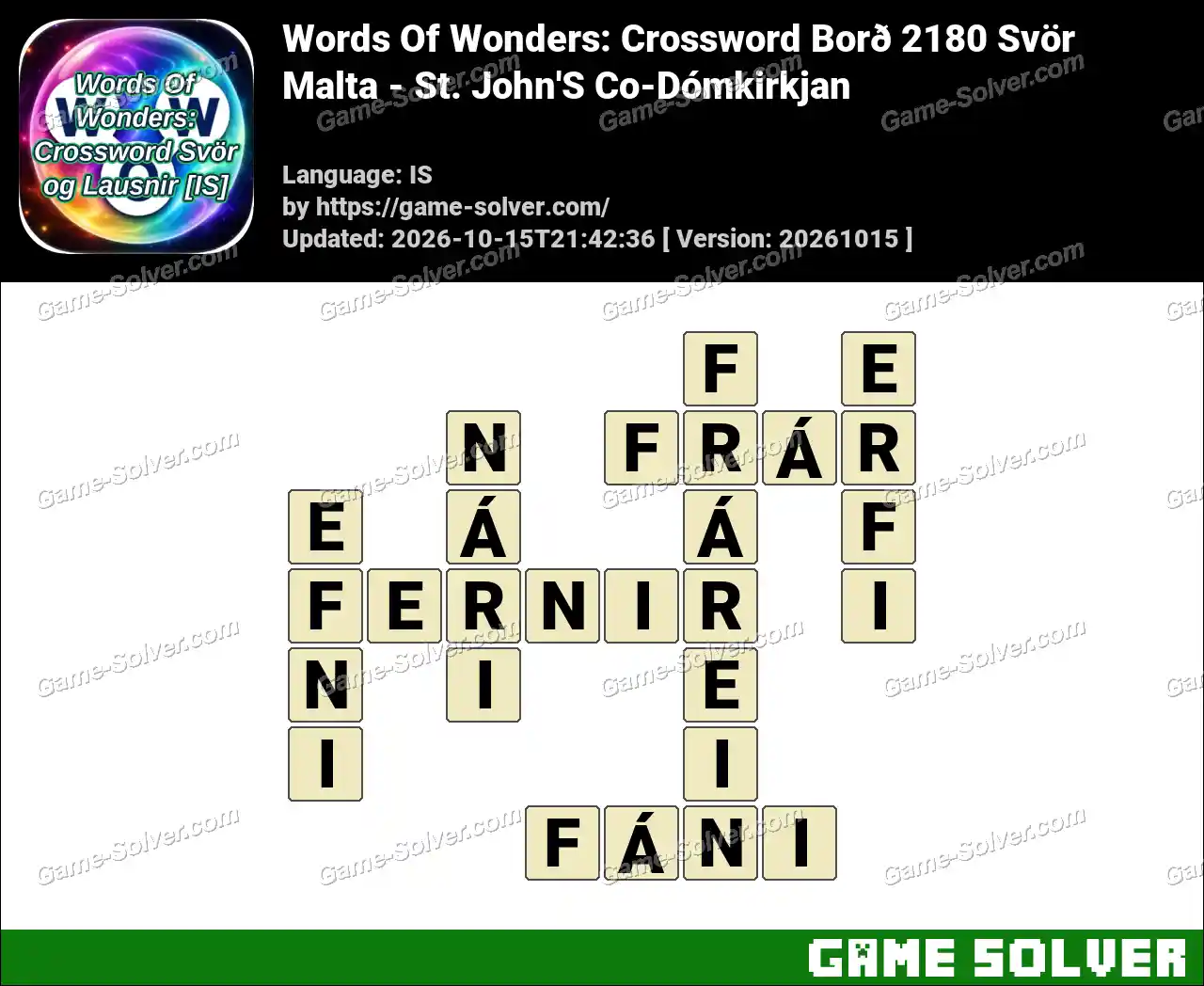 Words Of Wonders: Crossword Borð 2180 Svör – Malta – St. John’S Co-Dómkirkjan